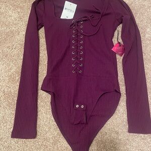Forever 21 Purple Lace-Up Long Sleeve Bodysuit